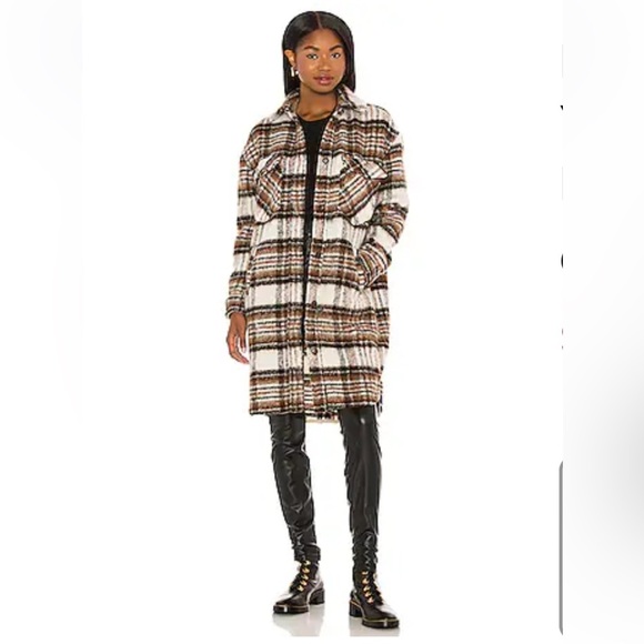 Revolve blank nyc long fleece plaid shacket cozy fall - Picture 1 of 5